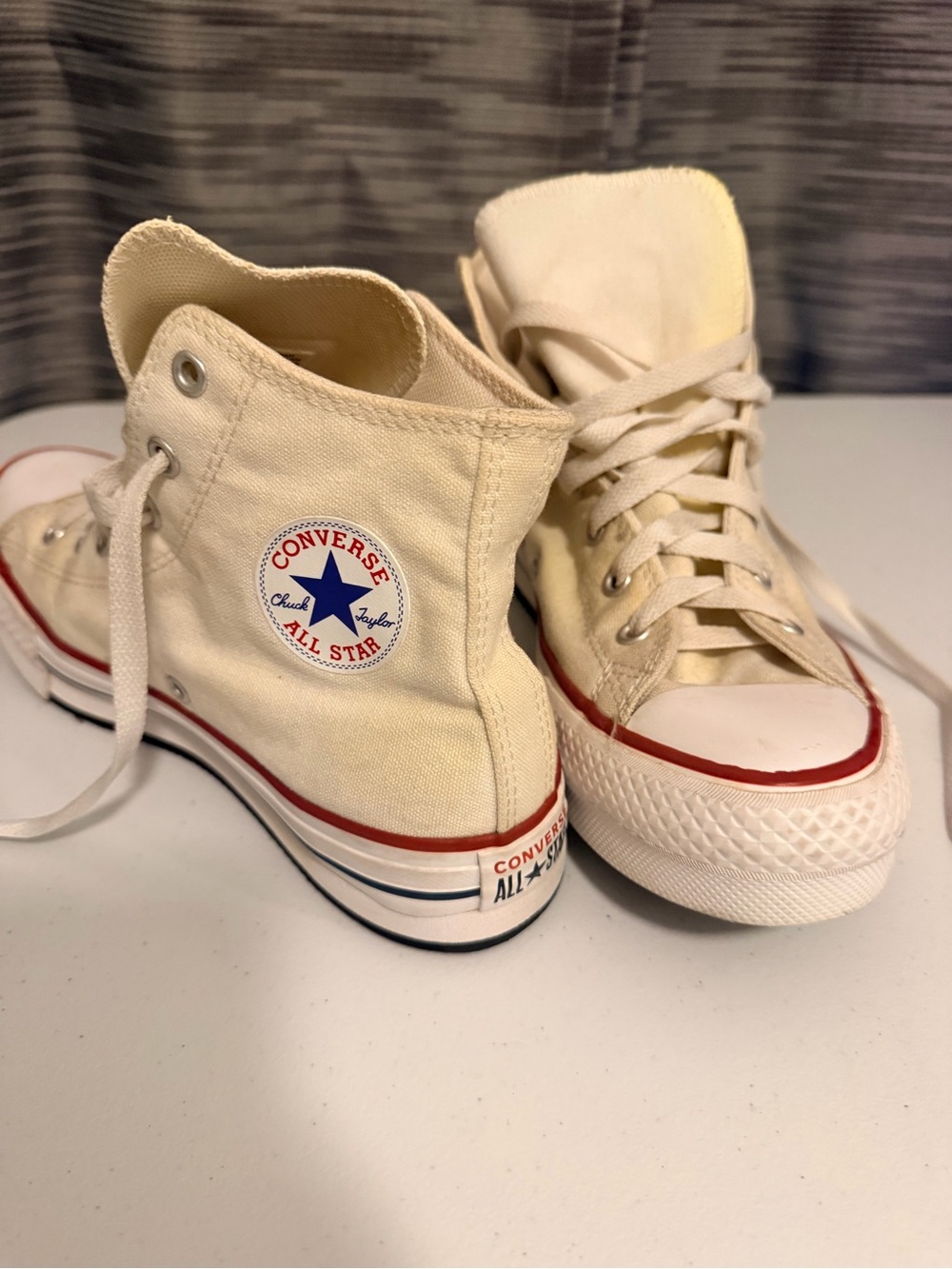 Converse Kids High-Top Sneakers in Cream with Red Trim